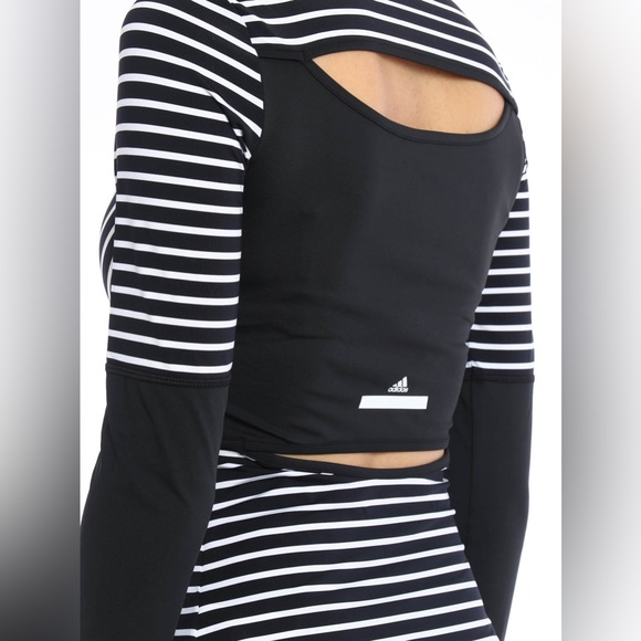 Adidas By Stella McCartney Black/White Stripe Long Sleeve Half Zip Top | XS - Picture 2 of 8